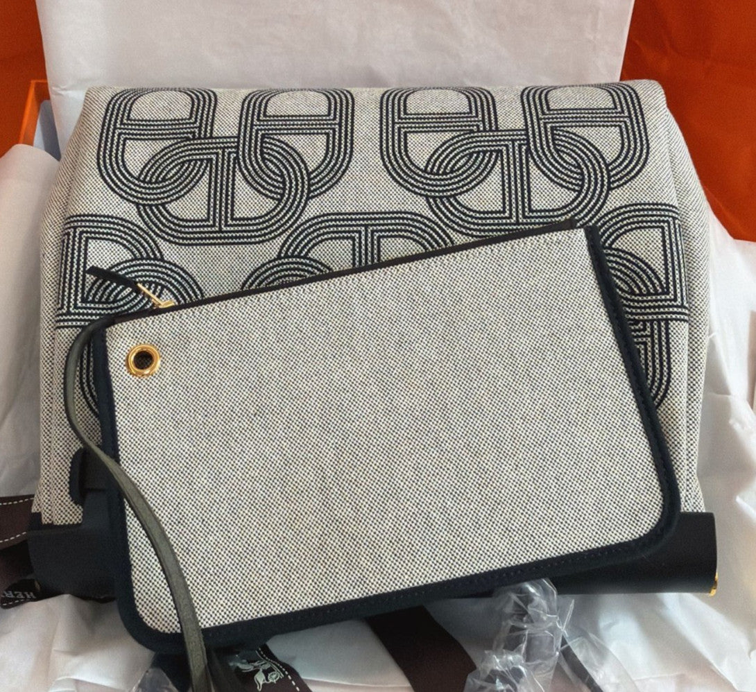 Hermes Herbag31 Top Handle Shoulder Crossbody Gray Black Gold Women Classic