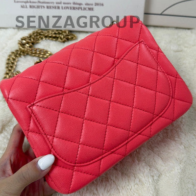 Chanel Red Gold Chain Shoulder Crossbody Bag Women Classic Quilted