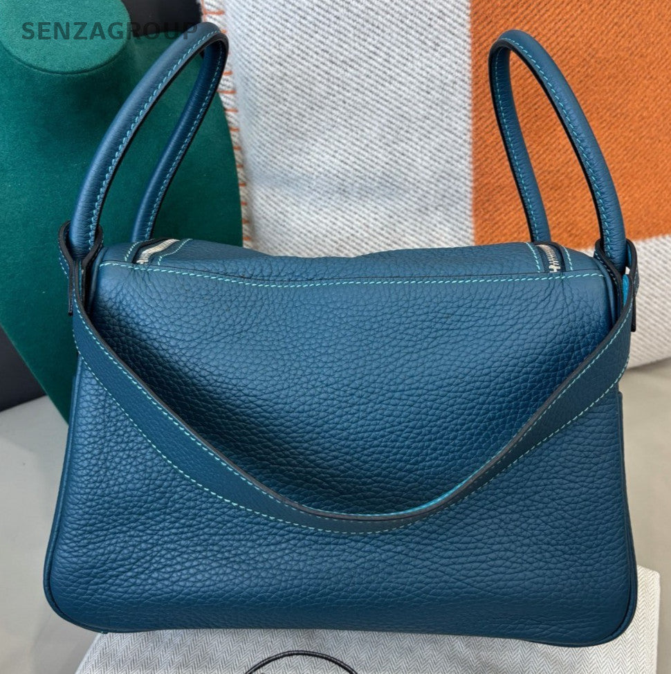 Hermes Lindy26 Shoulder Bag Blue Silver Used Women Classic Fashion