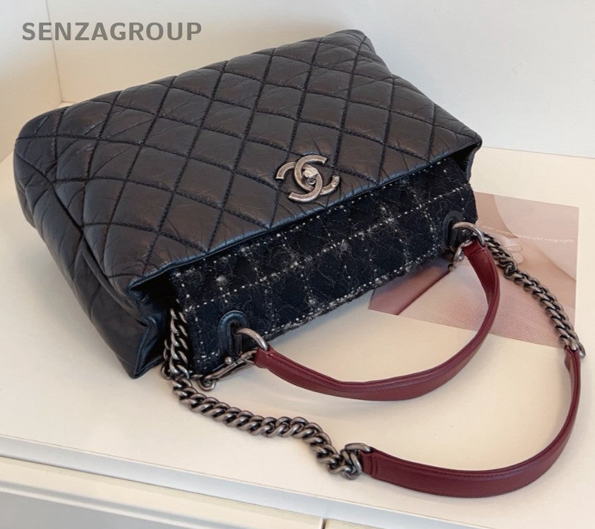 Chanel Cocohandle 2Way Calfskin Top Handle Bag Shoulder Bag Black Silver Diamond