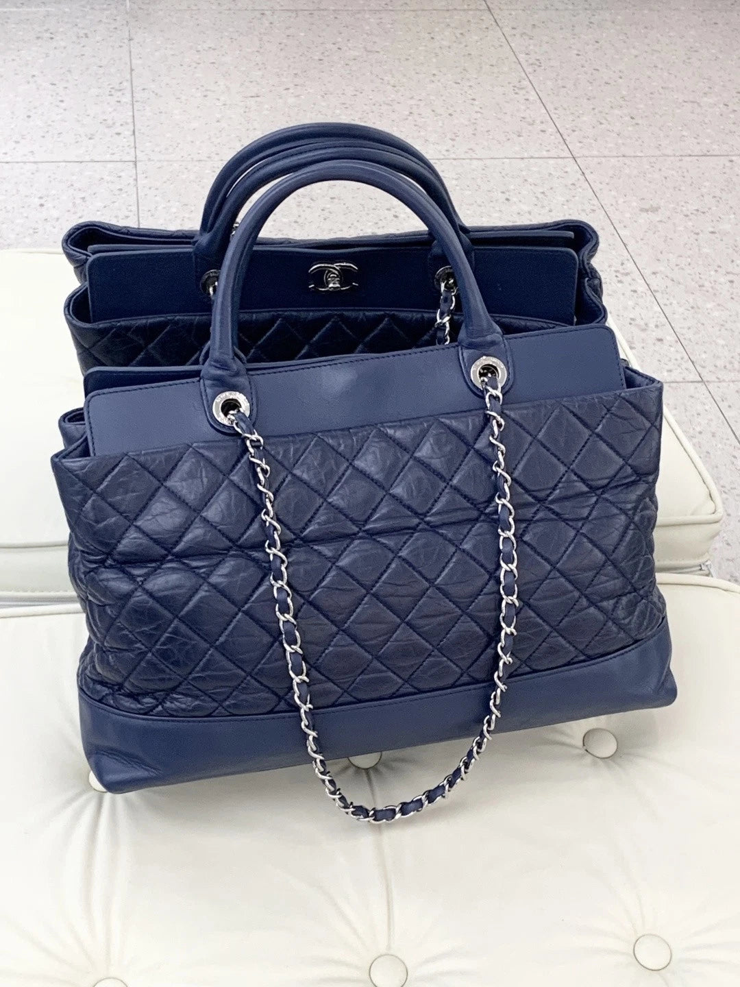 Chanel Portobello Tote Calfskin 2Ways Top Handle Shoulder Bag Blue Women S