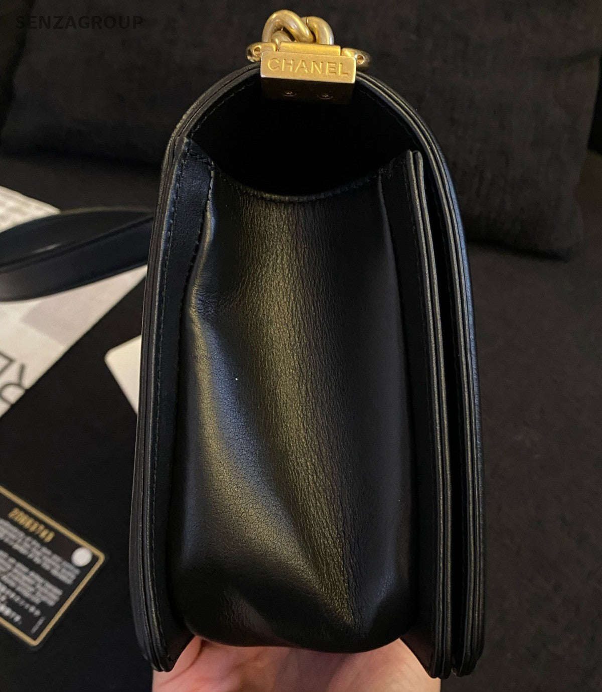 Chanel Leboy MM Calfskin Chain Shoulder Bag Crossbody Black Gold Women Classic