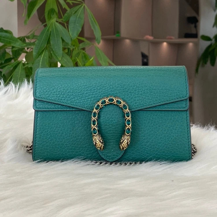 Gucci Dionysus Mini Chain Shoulder Bag Green Silver Classic Women
