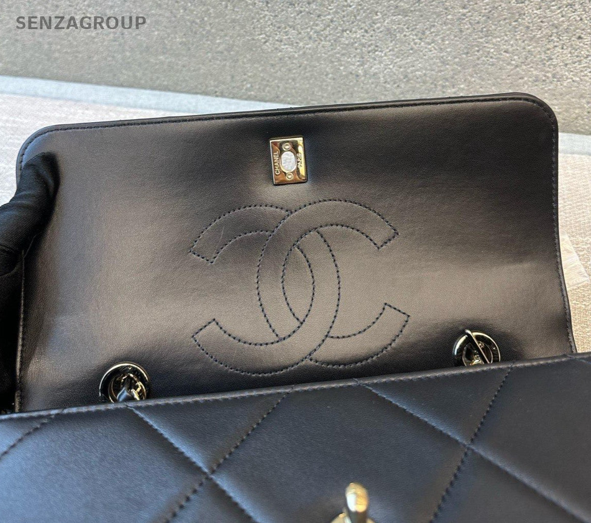 Chanel Trendy CC MM Top Handle Bag Chain Crossbody Black Gold Women Classic