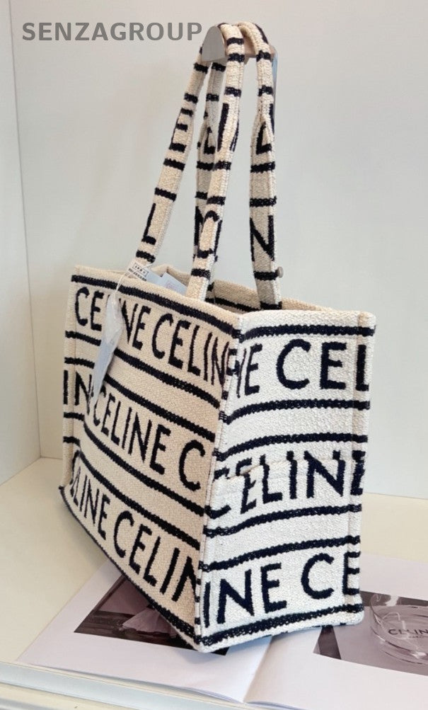 CELINE Tote Black and white letter print Canvas Shoulder Handbag Women