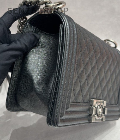 Chanel Leboy MM Chain Shoulder Bag Black Silver Used Women Classic