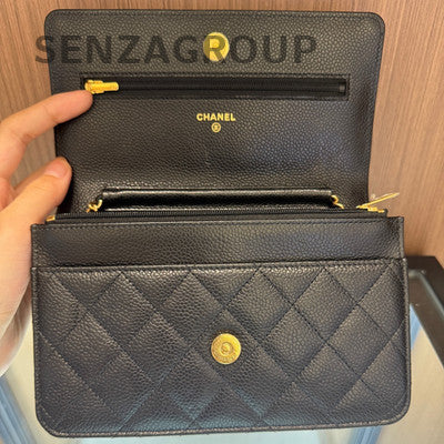 Chanel Classic Quilted WOC Black Gold Chain Crossbody Bag Women