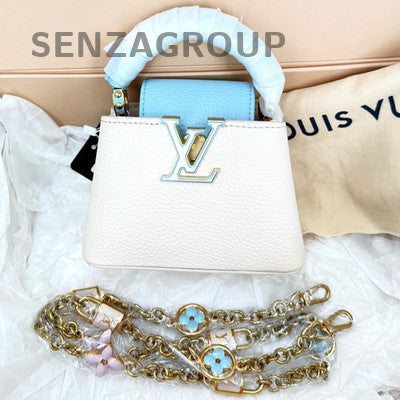 Louis Vuitton Mini Capucines White Blue Handbag Chain Strap Crossbody