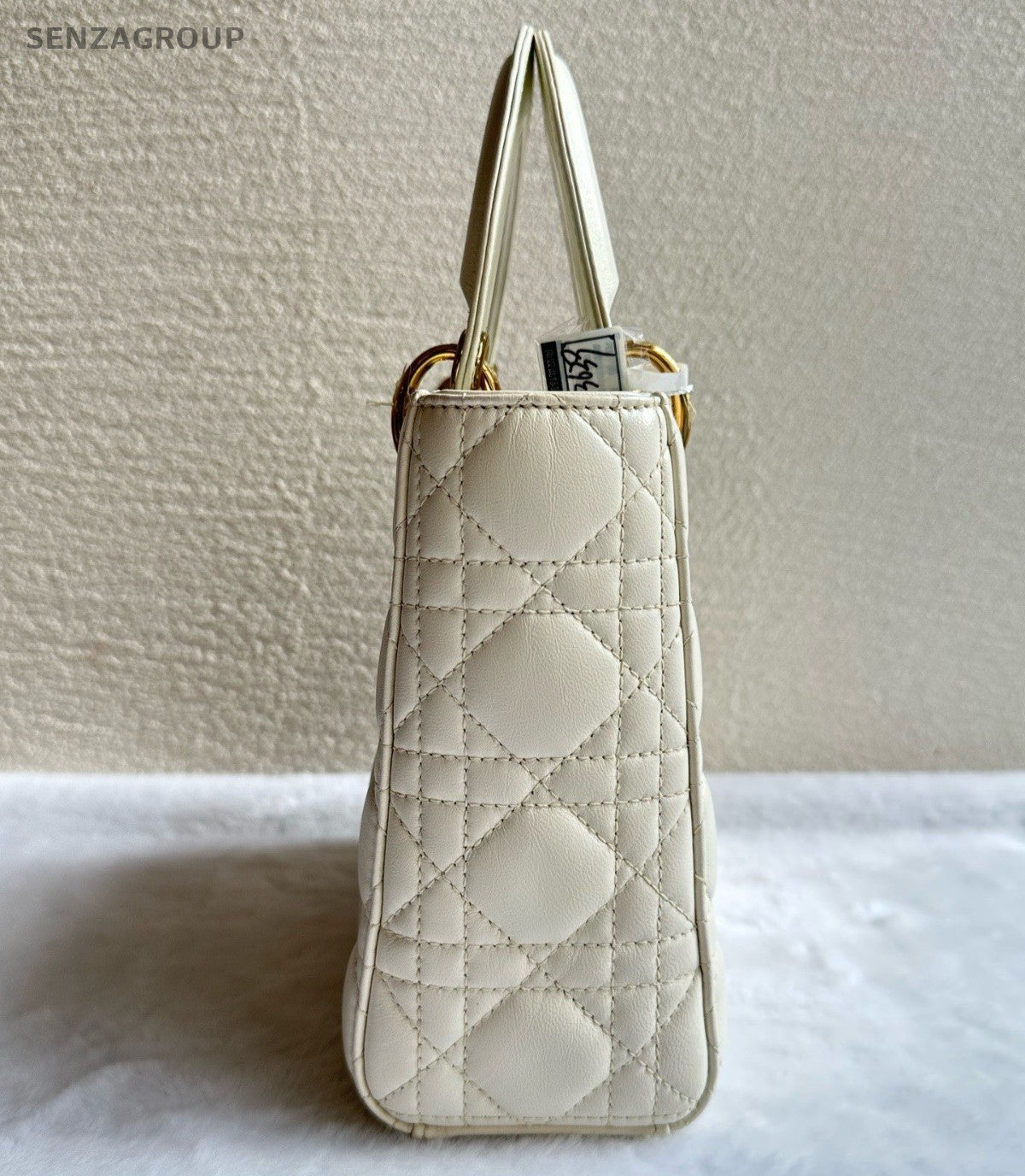 Christian Dior Lady Dior Lambskin Crossbody Top Handle Bag White Gold Women