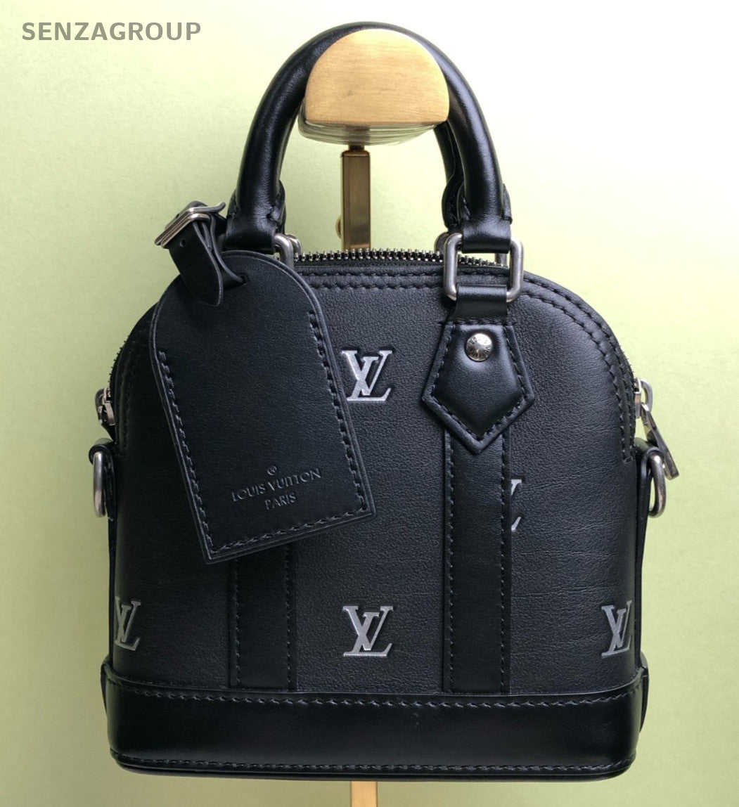 Louis Vuitton Alma 2Way Top Handle Bag Crossbody Black Silver Women Classic