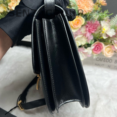 Celine Box Medium Black Gold Shoulder Bag Classic Women's