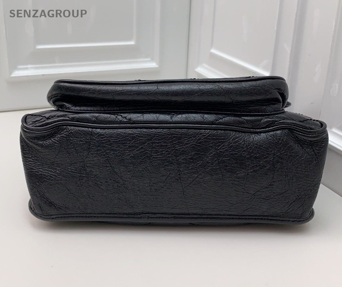 Saint Laurent Niki MM Chain Calfskin Shoulder Bag Black Silver Women Classic