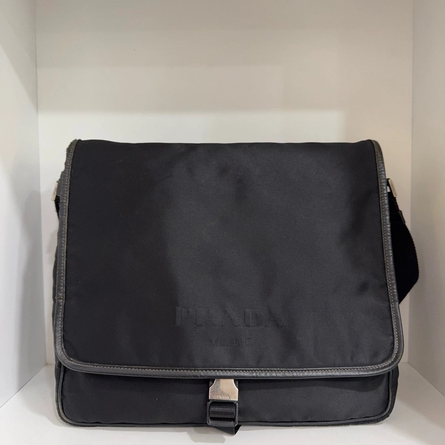 PRADA Nylon Flap Messenger Shoulder Crossbody Bag For Women