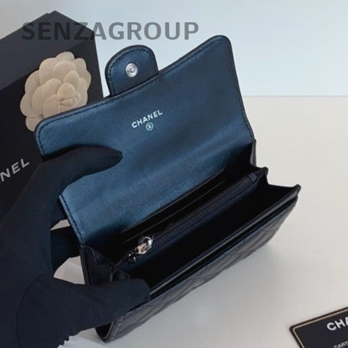Chanel Diamond Wallet Clutch Black Silver Used Women Classic