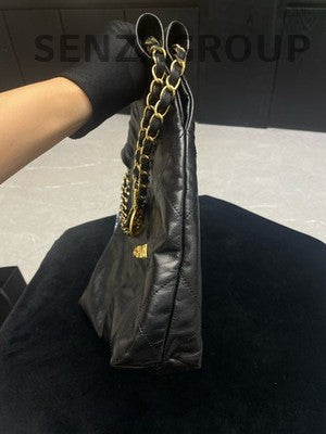 Chanel 22 Bag Small Black Gold Quilted Chain Shoulder Bag