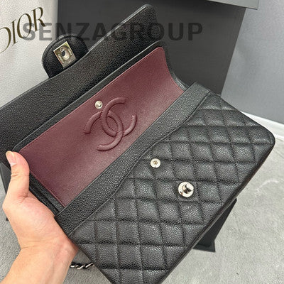 Chanel Classic Flap Medium Black Silver Calfskin Shoulder Crossbody Bag