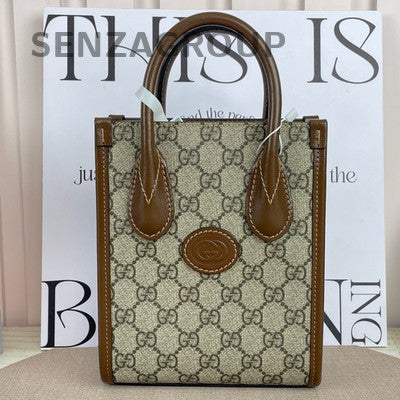 Gucci GG Retro Brown Mini Tote Crossbody Shoulder Bag for Women