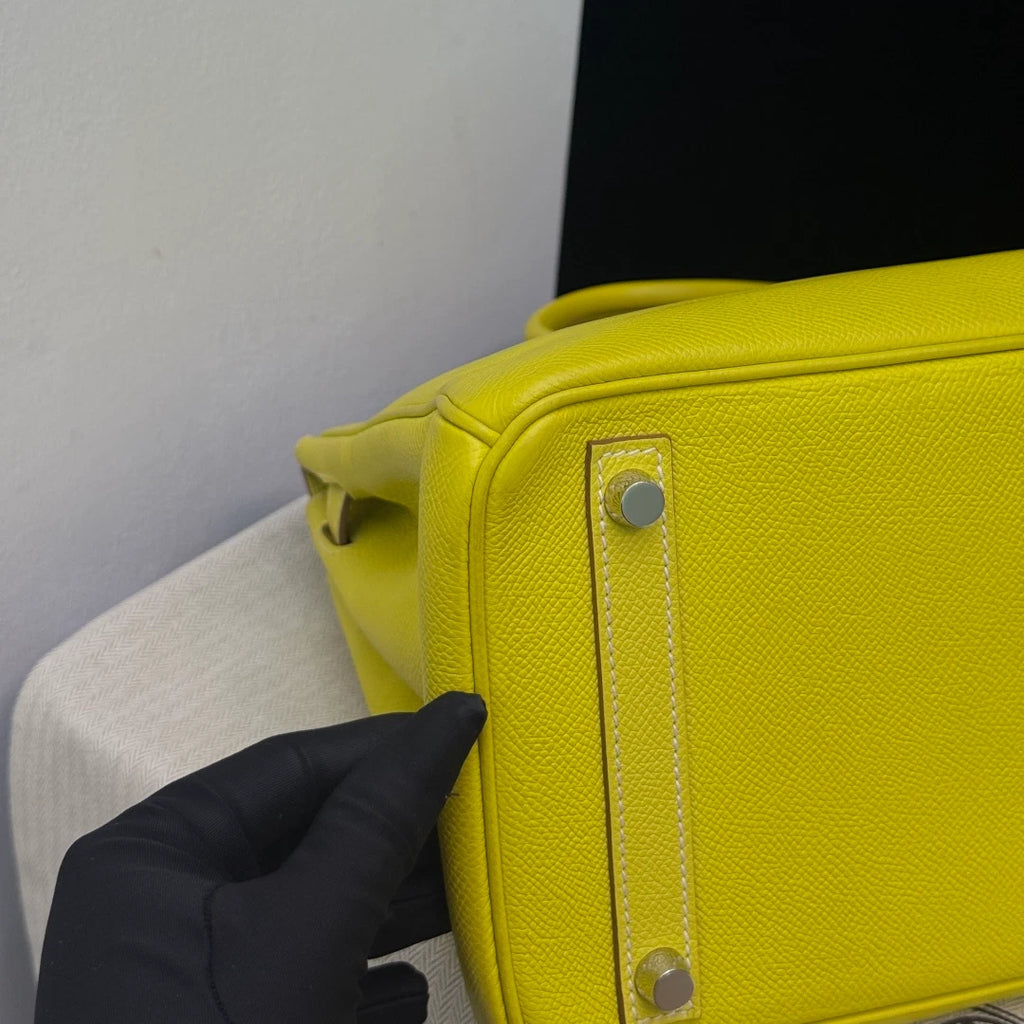 Hermes Birkin30 Epsom Leather Lemon Yellow Silver Hardware Tote Handbag