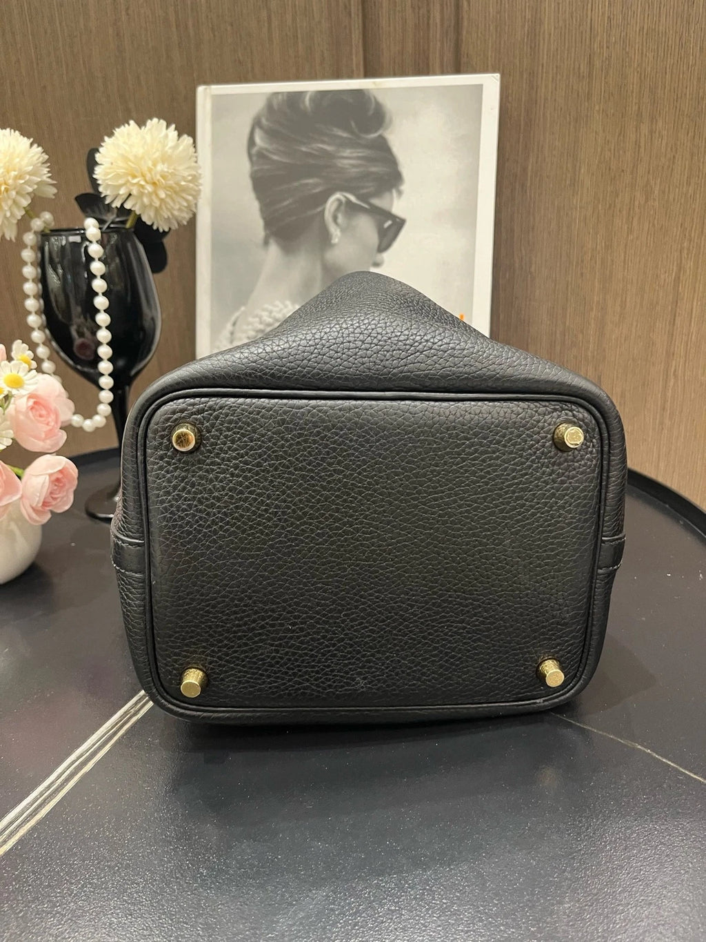 Hermes Black Leather Picotin18 Gold Hardware Bucket Bag For Women