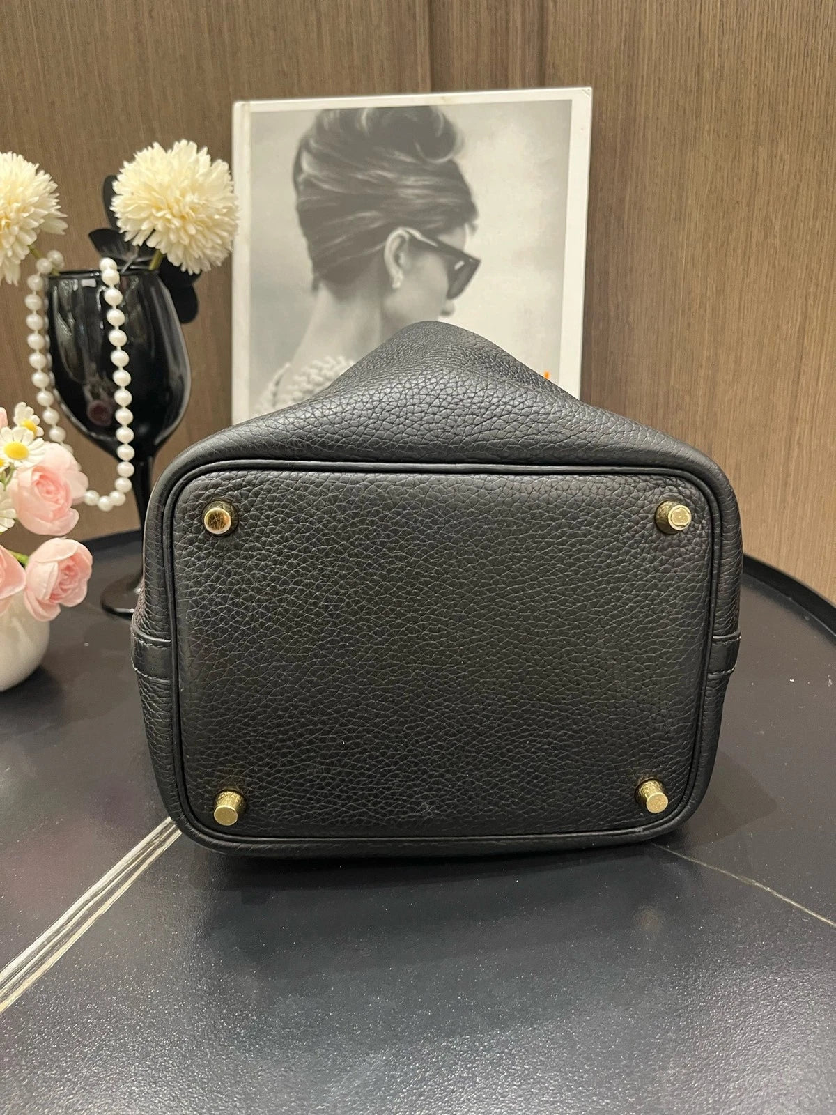 Hermes Black Leather Picotin18 Gold Hardware Bucket Bag For Women