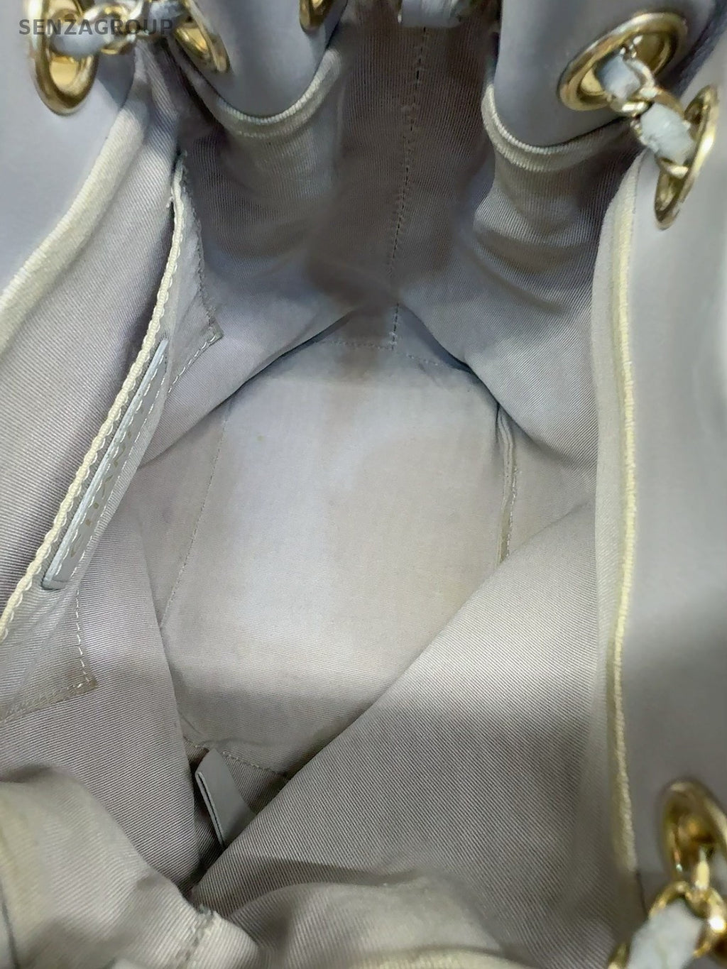 CHANEL Bucket Drawstring Calfskin Chain Shoulder bag Crossbody Gray Gold Women