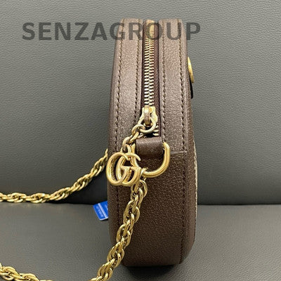 Gucci Ophidia GG Round Chain Shoulder Crossbody Bag Beige Brown Gold