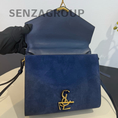 Saint Laurent Cassandra Medium Navy Blue Leather Suede Shoulder Crossbody Bag