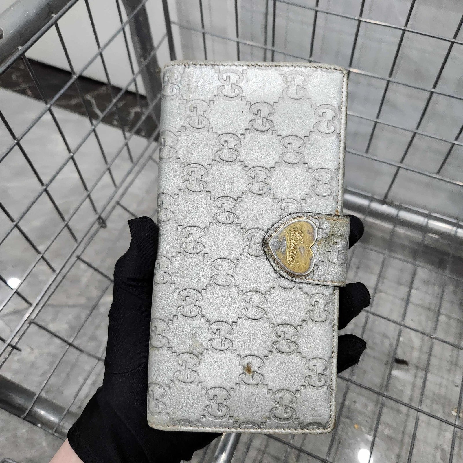 GUCCI Silver Monogram Embossed Long Wallet For Women