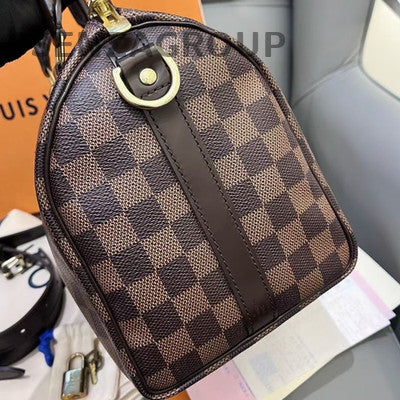 Louis Vuitton Damier Ebene Speedy 25 Handbag Shoulder Bag Gold Hardware