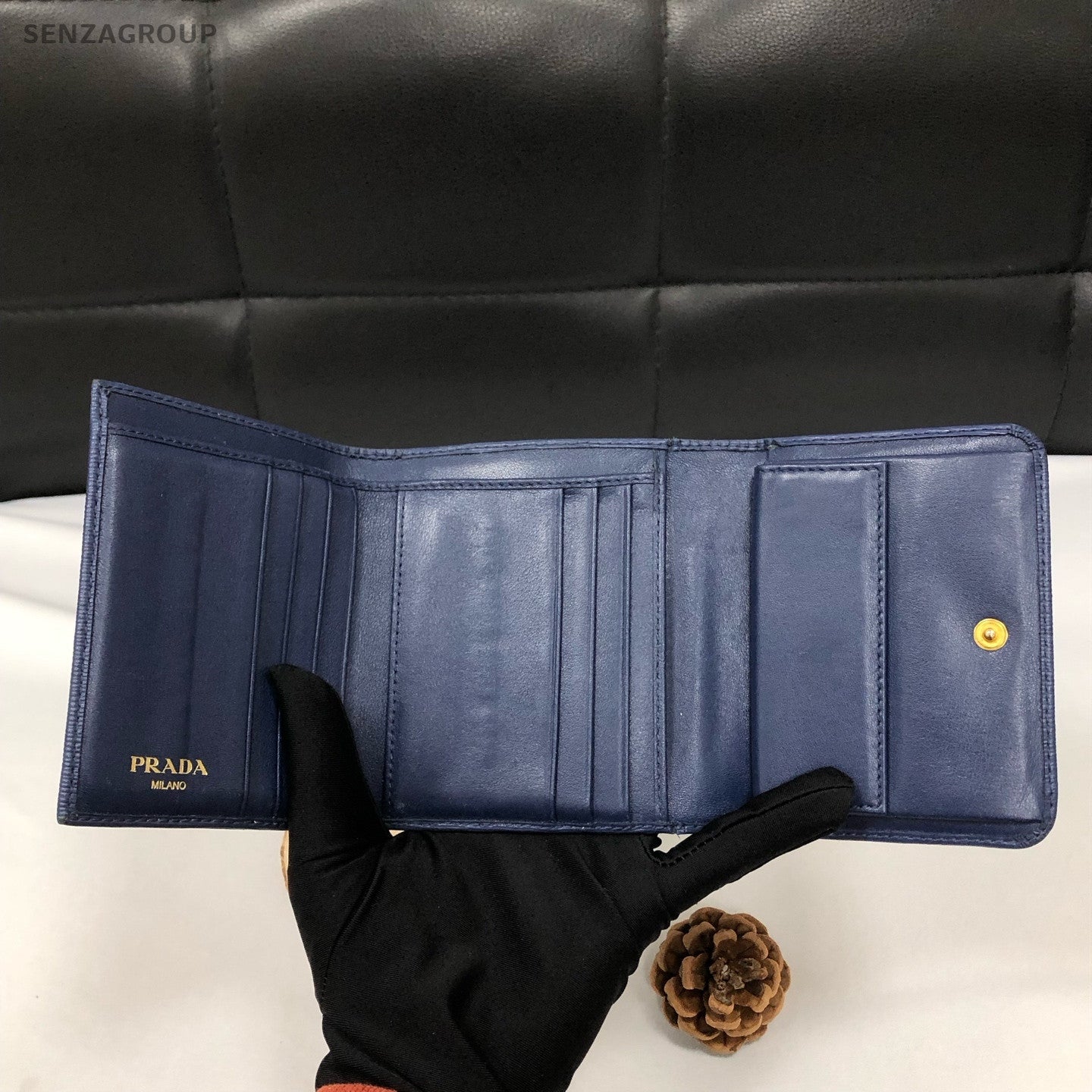 Prada Blue Gold Classic Fashion Women's Wallet Card Holder