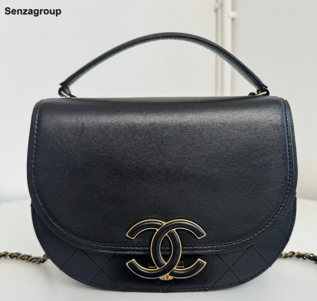 Chanel Cuba Calfskin Top Handle Crossbody Black Gold Women Classic Fashion