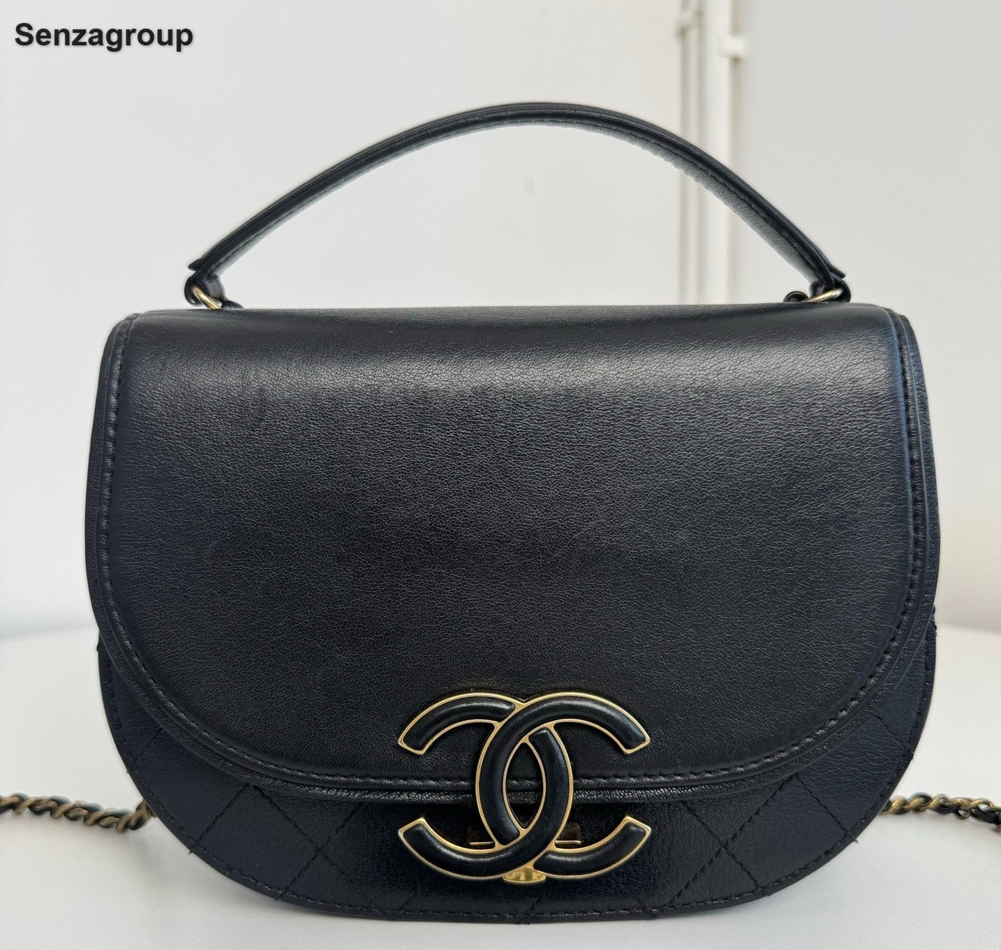 Chanel Cuba Calfskin Top Handle Crossbody Black Gold Women Classic Fashion