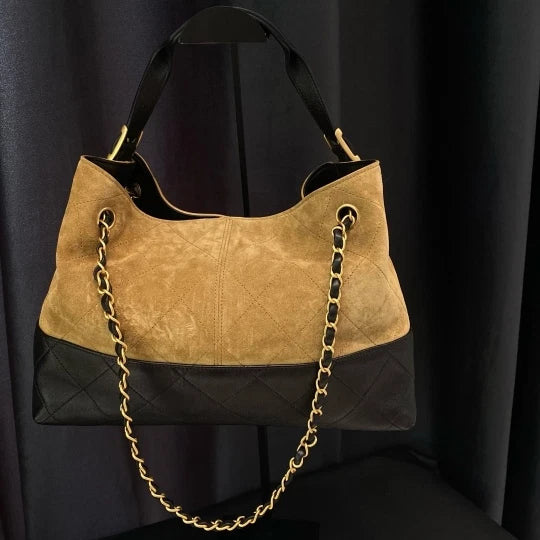 Chanel Hobo Brown Suede Calfskin Lambskin Top Handle Shoulder Bag Women D