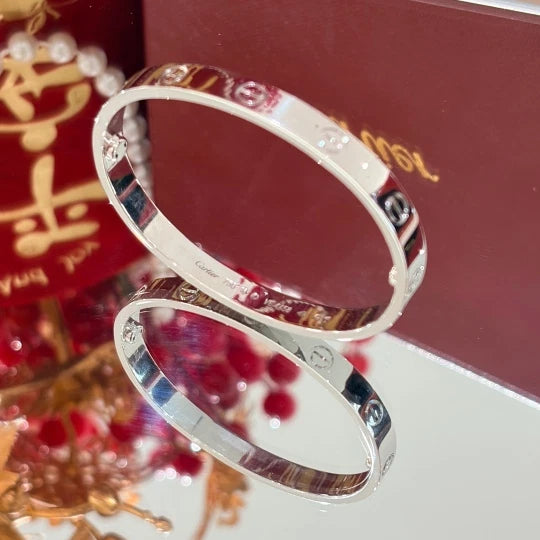 Cartier Classic Love Bracelet Double Screw 18k White Gold Bangle Size16