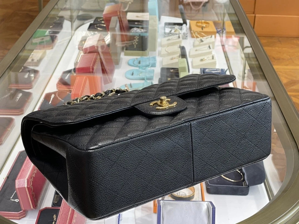 CHANEL Classic Flap Jumbo Black Leather Shoulder Bag For Women