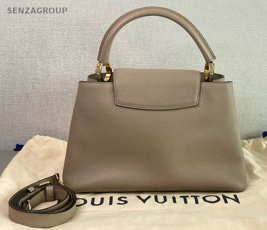Louis Vuitton Capucines MM Top Handle 2way Shoulder Handbag Gray Gold Women
