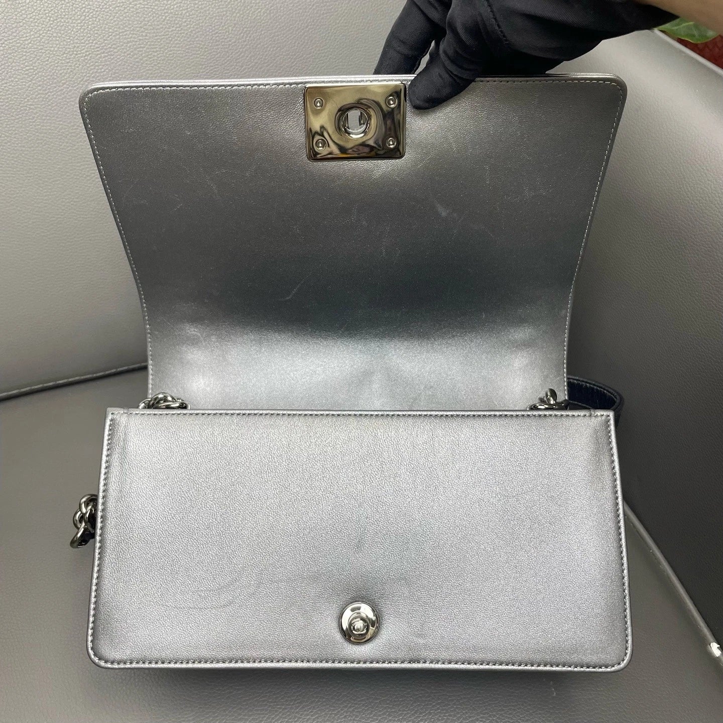 CHANEL Medium Leboy Woven Flap Silver Shoulder Crossbody Women