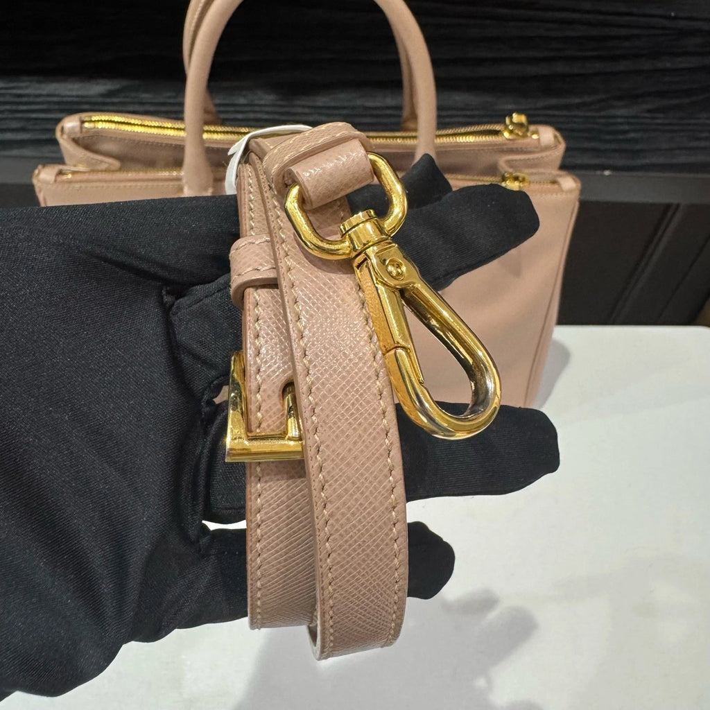 Prada Galleria 2Way Top Handle Bag Crossbody Pink Gold Women Classic