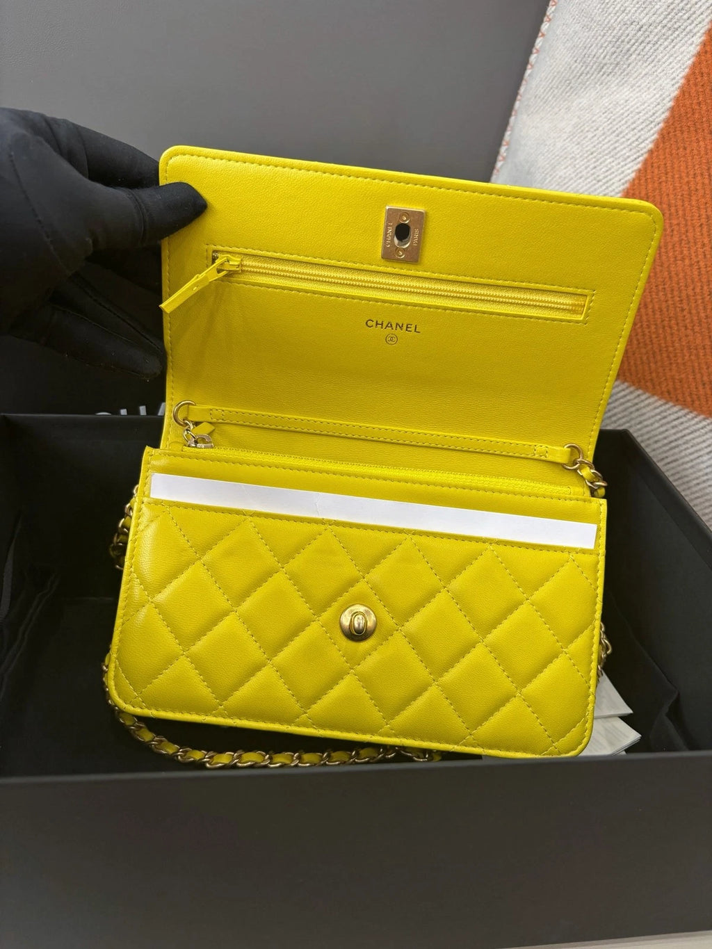 Chanel Diamond WOC Chain Shoulder Bag Crossbody Yellow Gold Used Women Classic