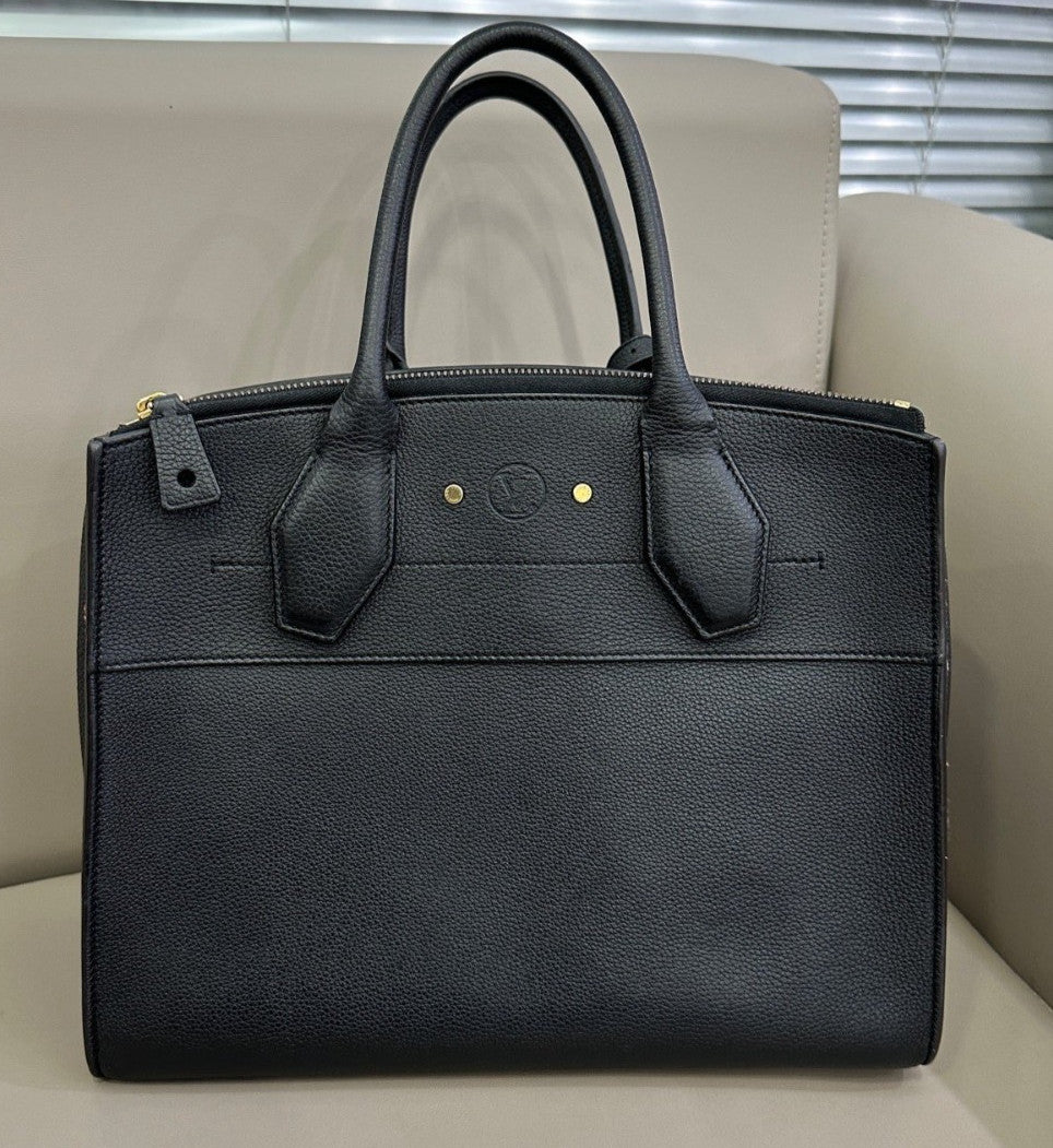 Louis Vuitton City Steamer Top Handle Calfskin Handbag Black Gold Women