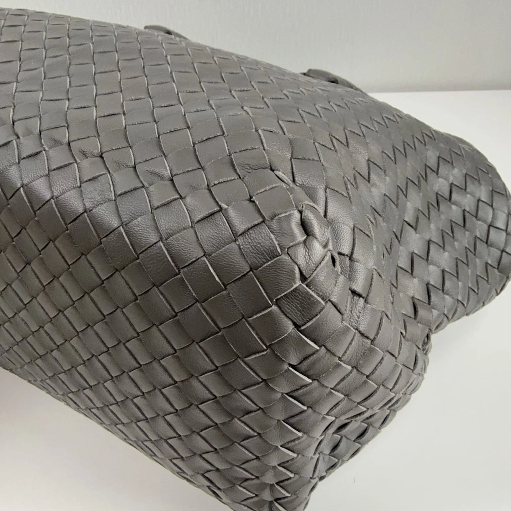 Bottega Veneta Gray Woven Leather Tote Shoulder Handbag For Women
