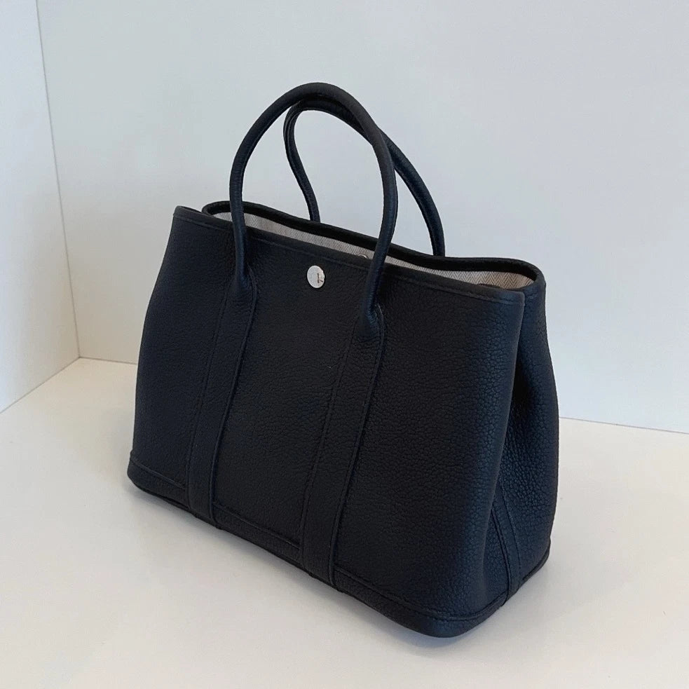Excellent Hermes Garden Party30 Calfskin Black Tote Handbag Silver Hardware