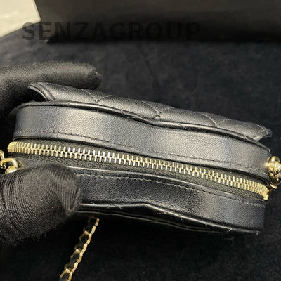 Chanel 22S Heart-Shaped Quilted Crossbody Bag Black Gold Hardware