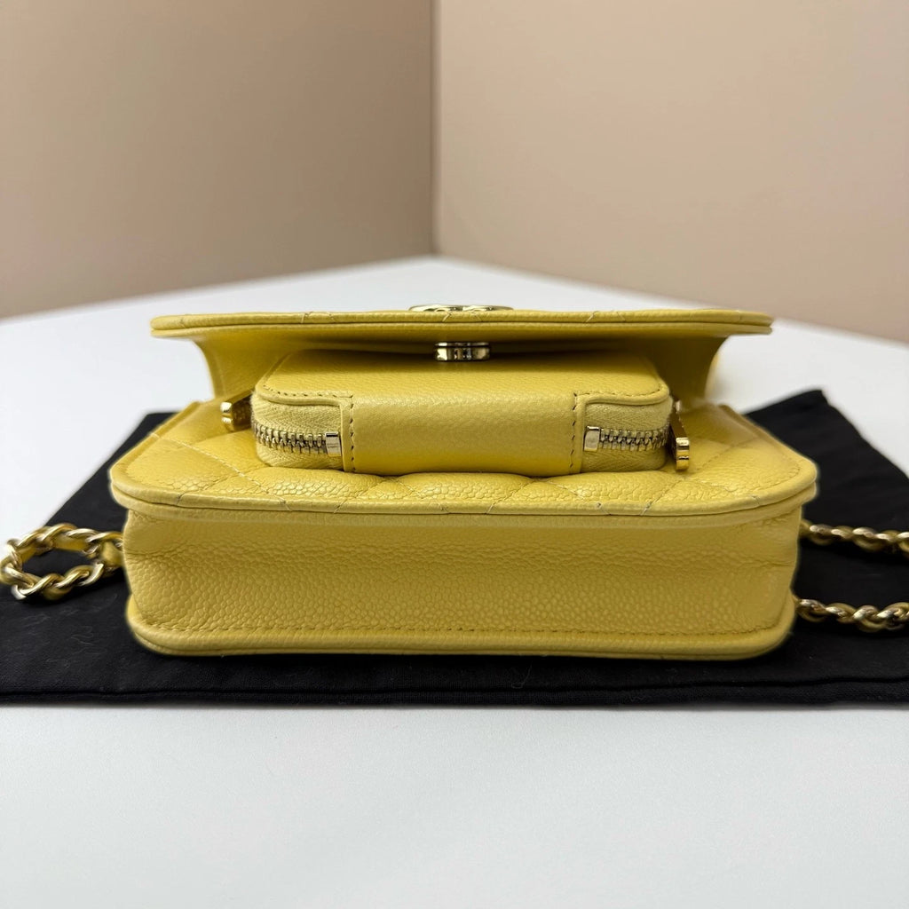 CHANEL Mini Messenger Shoulder Crossbody Bag Yellow For Women