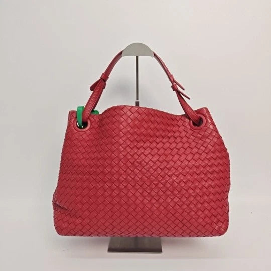 Bottega Veneta Red Woven Leather Shoulder Handbag For Women