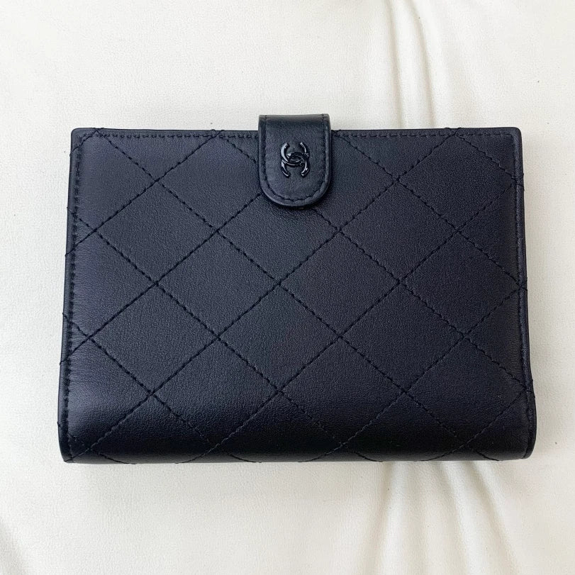Chanel So Black Calfskin Diamond Airport Holder Black Unisex Classic S