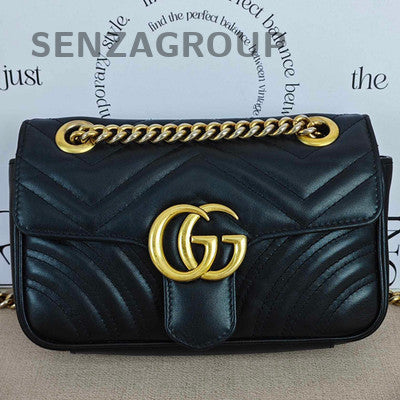 Gucci Marmont 22 Black Gold Chain Shoulder Crossbody Bag Women's Fashion