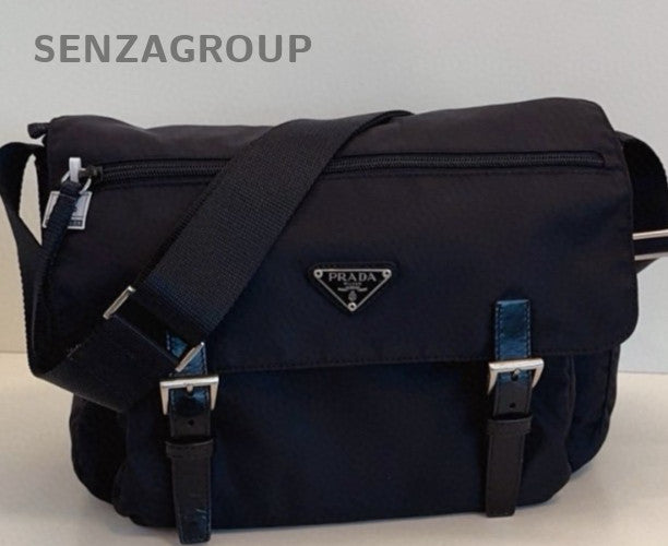 Prada Canvas Messenger Shoulder Crossbody Bag Black Unisex Adults