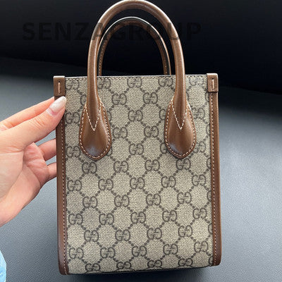 Gucci GG Supreme Tote Bag Brown Gold Hardware Classic Women's Handbag