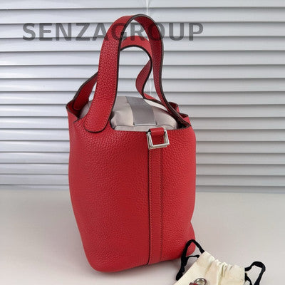 Hermès Picotin Bag Red Silver Hardware Classic Women's Handbag